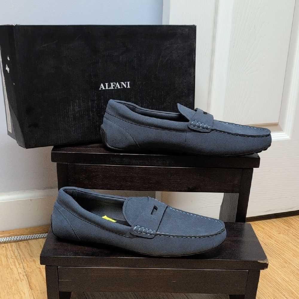 Alfani Men's Navy Slip-On Penny Loafers Faux Suede Memory Foam Size 11.5M NEW